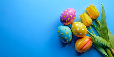 Cheerful Easter Eggs With Tulip. A Festive Easter Card