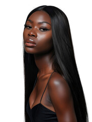Naklejka premium African American girl with shiny and beautiful hair style transparent background