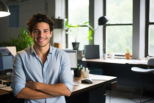 man smiling in office stock photo