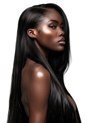 Naklejka premium African American girl with shiny and beautiful hair style transparent background