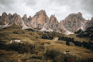 landscape in the mountains, gardena pass, dolomites