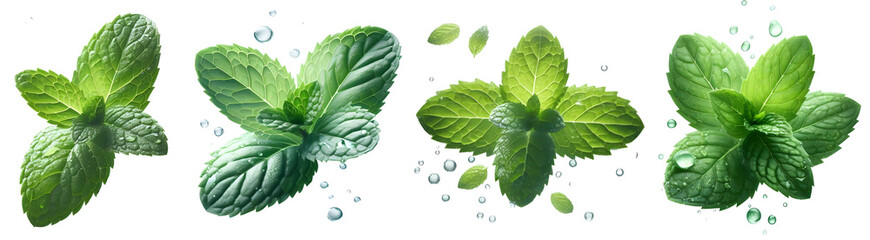 mint leaf with drops water isolated png - obrazy, fototapety, plakaty