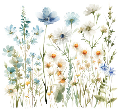 Set of watercolor wildflowers painting