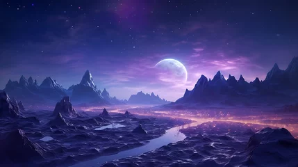 Fototapete Aubergine Fantasy landscape with sandy glaciers and purple crystal. Concept art. fantasy