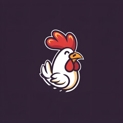 Cheerful Chicken: Smiling Logo with White Feathers and Red Beard