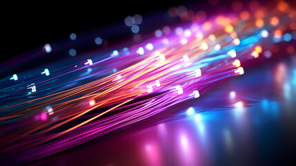Close-up macro photography of colorful fiber optics on scene