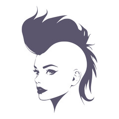 Young woman face half turn view in low key style. Elegant silhouette of a female head. Mohawk hairstyle