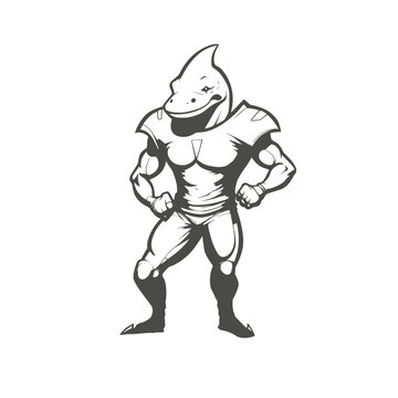 Cartoon shark mascot for sport and esport team club. Football league players. Mascot badge of shark fish