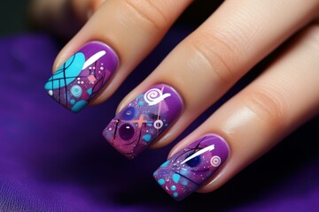 Unique Hand boho manicure nails. Model design. Generate Ai