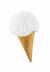 Sweet cotton candy in waffle cone isolated on white