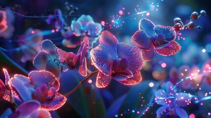 Ethereal Nano Garden with Neon-Lit Orchids