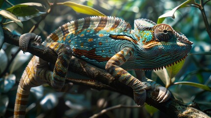 Chameleon in a green jungle