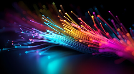 Close-up macro photography of colorful fiber optics on scene