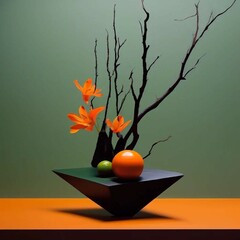 still life with orange and apple