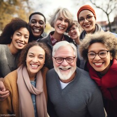Obraz premium Diverse Group of Joyful People Embracing and Smiling. Generative ai