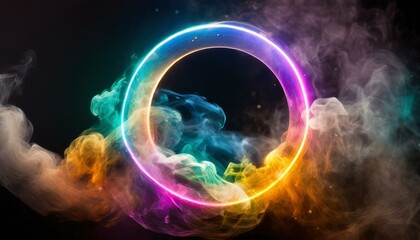 Colorful smoke flows around a glowing ring