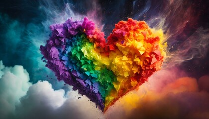 An exploding heart in different colors as a background image