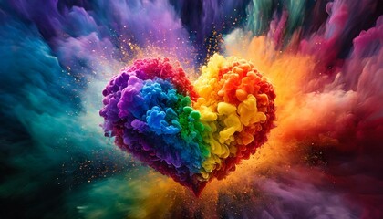 An exploding heart in different colors as a background image