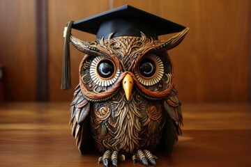 Whimsical Owl graduation cap. Teacher graduate. Generate Ai