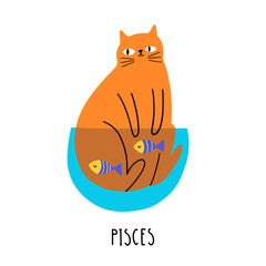 Cat Zodiac Astrology Sign Pisces. Hand draw style. Vector illustration zodiacal symbols. Isolated on white background. Good for posters, t shirts, postcards.