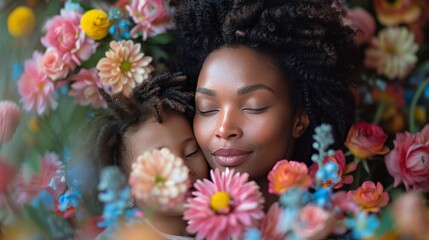 Mother and Daughter in a Field of Flowers