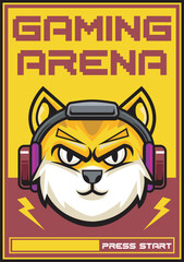 Vector Illustration of Cat wearing Headphone with Vintage Hand Drawing Style Available for Poster