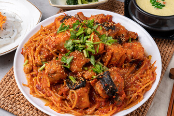 Korean food, Korean don, raw meat, kimchi, steamed, agu, pollack, dried pollack, seafood, braised chicken, side dishes, steamed eggs, squid,