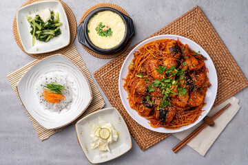 Korean food, Korean don, raw meat, kimchi, steamed, agu, pollack, dried pollack, seafood, braised chicken, side dishes, steamed eggs, squid,