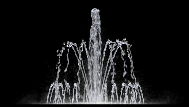 Water fountain isolated on black with alpha 4k seamless loop 
