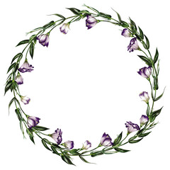 Fototapeta na wymiar Eustoma wreath. The flowers are purple.