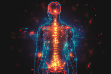 Digital Render of Spinal Cord Nerve Activity - obrazy, fototapety, plakaty