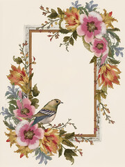 Flower bird wild life border frame with copy space area. Generative ai