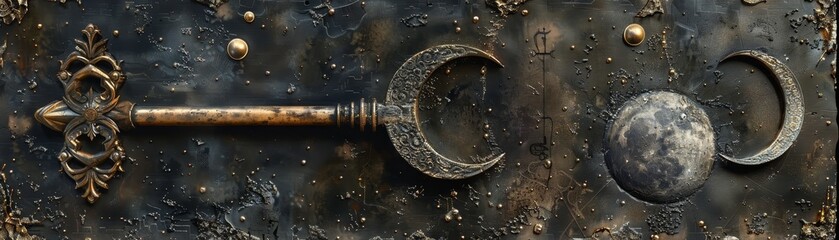 Esoteric sigils etched into a gothic skeleton key