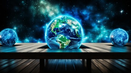 Stylized earth globe in infinite cosmic universe galaxy space background