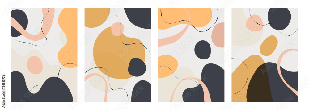 Leinwandbilder set of abstract backgrounds with various hand drawn dynamic shapes and black wavy lines for creative