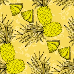 Foto op Plexiglas Pineapple seamless pattern, tropical ripe fruit. Summer print for textile, wrapping, fabric, wallpaper. © samiradragonfly