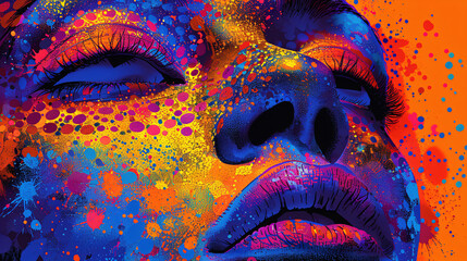 Vibrant Pop Art Style Close-Up of Woman's Face