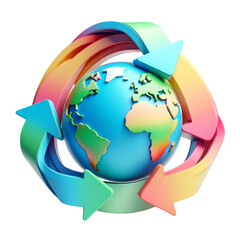 A colorful globe with arrows pointing to it. Concept of a world that is constantly changing and evolving. The colors and shapes of the arrows suggest a sense of movement