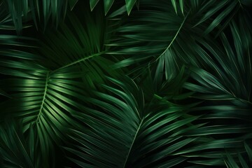 Flexible Palm leaves tropical. Dark forest. Generate Ai