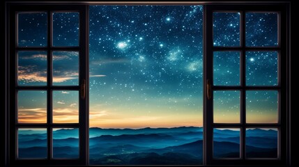 Enchanting night sky view captured through a window