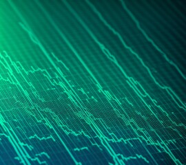 Brilliant financial trends and graphs above a digital grid structure 