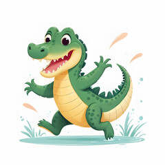 Fototapeta premium Amazing Alligator Jumping with joy illustration for story books