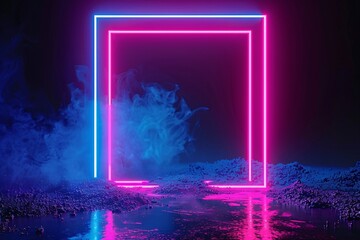 Neon Dreamscape A Pink and Blue Glowing Square in a Pink Haze Generative AI