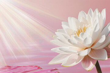Pink background with sun rays falling on a lotus flower