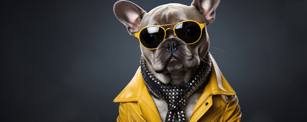 Dog in sunglasses with funny suit