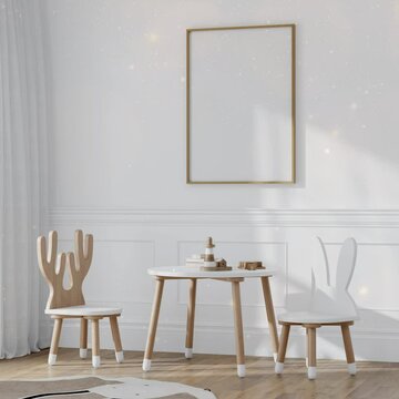video frame mockup in kids room interior, motion frame mockup, nursery interior