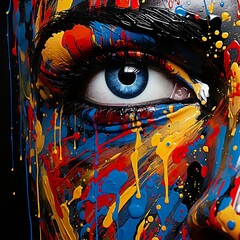 Farben im Gesicht, abstrakte Kunst, KI, Bunte Farben, Vielfalt, Portrait, Designfarben