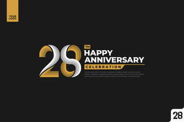 28th happy anniversary celebration with gold and silver on white background.