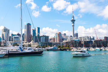 Obraz premium views of auckland harbour and skyline at background