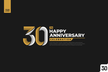 Obraz premium 30th happy anniversary celebration with gold and silver on white background.